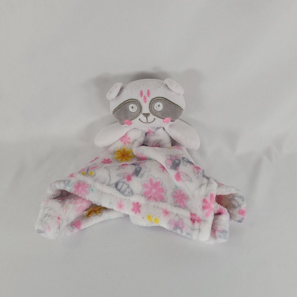 Le Bebe Favorite Pink Raccoon Lovey Security Blanket Plush Floral Baby Blankie